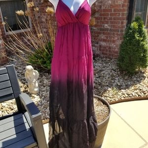 Keysha Silk Ombre Tiered Maxi Dress Sz M EUC